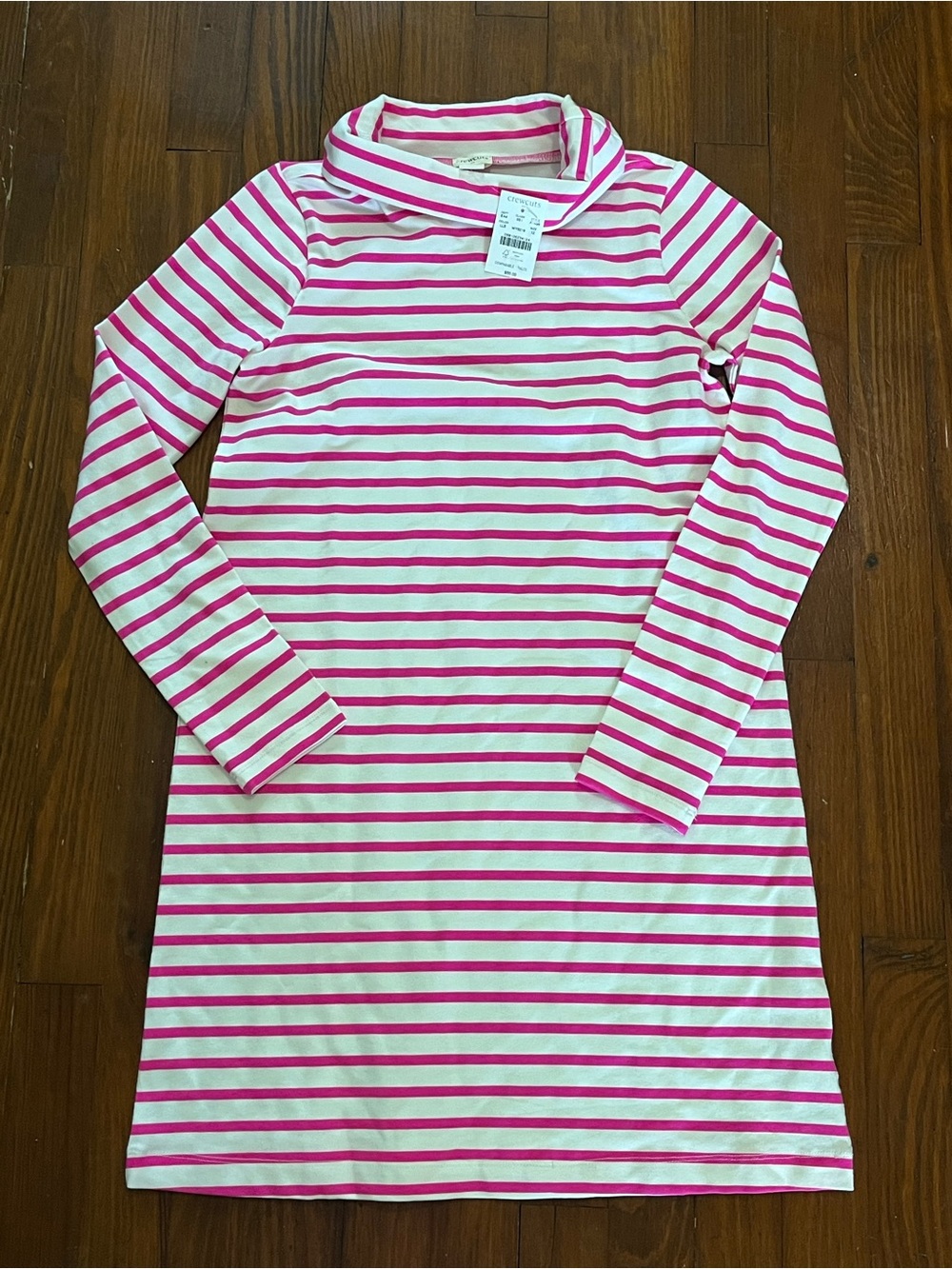 Crewcuts Pink and White Striped Long-Sleeve Dress Top with Loose Cowl Neck NWT